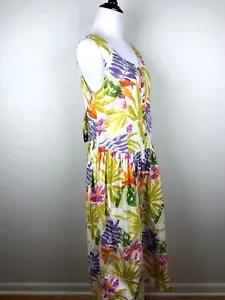 Vintage 80's Dress Tangibles Bow Back Button Up Gold Orange Purple White Cotton - Picture 1 of 10
