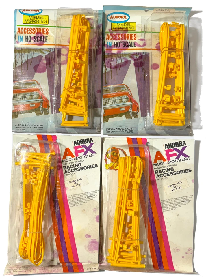 4pc Aurora Model Motoring Lock & Joiner AFX YELLOW GUARD RAIL SET 1232 Stained - Image 1 of 2