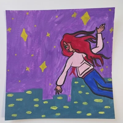 Pintura Sindy Fuhr Gouache Hecha a Mano Arte Pop Estilo Anime Título Sueño Volador B Foto 1 de 2