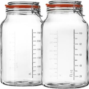 Glass Jars with Airtight Lids, 2 Pack - 1 Gallon Wide Mouth Mason Jars