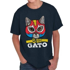 El Gato Funny Cat Superhero Crazy Lover Gift Youth Crewneck T Shirts Boy or Girl - Picture 1 of 7