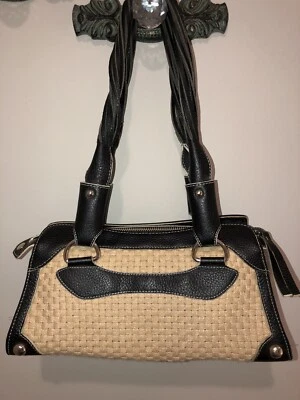 Maxx New York Beige Straw Colored Woven Cotton PVC Handbag Purse! - Image 1 of 4