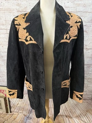 Vintage Cripple Creek Black Suede Embroidered Jacket Western Med - Image 1 of 4