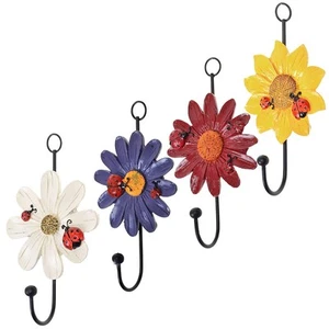 4pc Key Holder Decorative Hanger Hooks Coat Flower Metal For Towel Hat Clos 4pcs - Picture 1 of 6