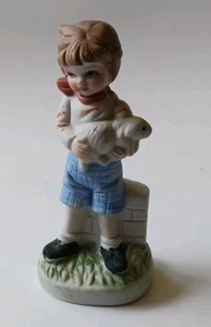 Vintage Boy Handpainted Bisque Figurine With Rabbit 4.5 Inches - Picture 1 of 4