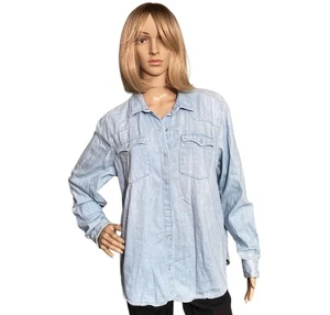 Old Navy Damen Relaxed Western Light Wash Langarm Jeanshemd - Größe XL - Bild 1 von 7