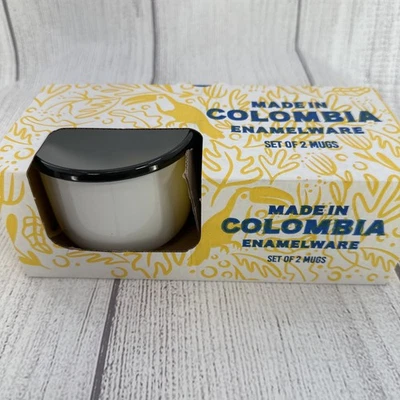 Juego de 2 tazas de esmalte con borde blanco y negro hechas en Colombia pintadas a mano Foto 1 de 4