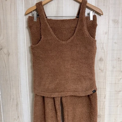 PINK VS 2-Piece Brown Cozy Fluffy Soft Tank & Pant Set Lounge Sleep Small - Image 1 of 4