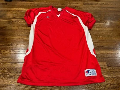 Camiseta de fútbol Champion auténtica XL roja logotipo en blanco cuello en V malla práctica Foto 1 de 4