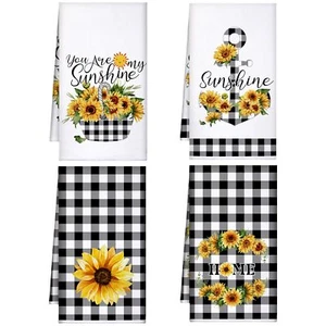 4 Pcs Sunflower Kitchen Towels Decorative Dish Towels Funny Hand Towel Absorb... - Picture 1 of 7