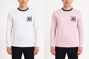 Armani Jeans T-Shirt Da Uomo Bianco Rosa Taglia XXL Manica Lunga Logo Frontale - Foto 1 di 21