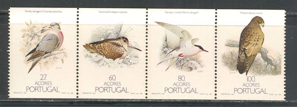 AZORES - PORTUGAL 1988, BIRDS, Scott 374a STRIP FROM BOOKLET, MNH - Image 1 of 1