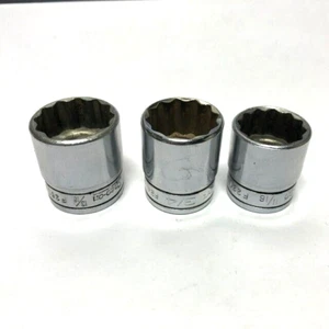 3 Snap On 12 Point Sockets Shallow 3/8" Drive Sockets 13/16", 3/4", 11/16"   - Picture 1 of 4