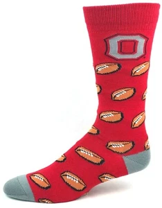 Ohio State Buckeyes Red & Gray Repeat Footballs Crew Socks - Picture 1 of 2