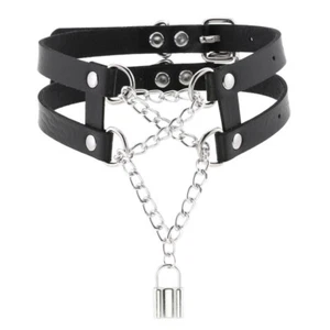 Collana Punk a due file in pelle PU da donna sexy cablaggio chiusura a sospensione - Foto 1 di 5