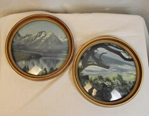 Peter Watson Studio Detroit Pair of Scenic Pictures in Round Frames Convex Glass - Picture 1 of 7
