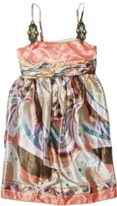 The Collection by Sarasara Girl Spaghetti Beaded Strap Tie Back Silk Dress (10) - Picture 1 of 8