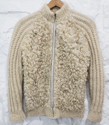 Suéter cárdigan vintage de piel de oveja rizado de cordero y lana ANTARTEX Foto 1 de 4