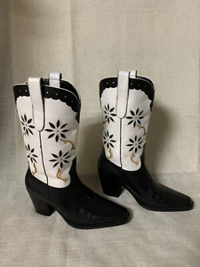 Urban Outfitters weiß schwarz gelb Blumen Leder Cowboystiefel Größe 8 - Bild 1 von 17
