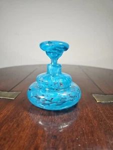 Vintage Blue Mottled Hand Blown Art Glass Scent Bottle - Picture 1 of 24