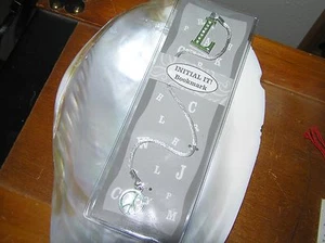 Barnes & Noble Green Enamel Silvertone Initial It L w Peace Symbol Silver Cord  - Picture 1 of 4