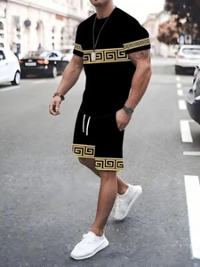 Summer Men Set Shorts Outfits Street T-Shirt 2-Piece 3D Print Casual Tracksuit - Picture 1 of 26