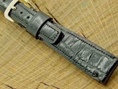 Correa de reloj Wyler vintage de cuero negro con hebilla de tono plateado de 16 mm para hombre sin usar Foto 1 de 4