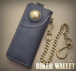Custom Leather Biker Wallet Chain Handmade Leather Wallet Bifold Wallet Gift X85 - Picture 1 of 2