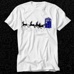 The Doctor Who Christmas Police Phone Box Flying Deer Best Seller T Shirt 477 - Picture 1 of 2