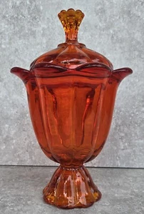 Vtg Viking Glass Epic 6 Petal Persimmon Stretch Cadmium Candy Jar FREE US SHIP - Picture 1 of 5
