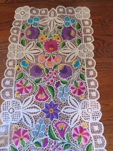 kalocsa Hungarian hand embroidered doily lace Kalocsai floral 15 " x 38 1/2" - Picture 1 of 4
