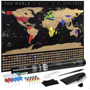 Mapa del mundo rascado Global Rescape y mapa de Estados Unidos de lujo XL lámina de oro - Imagen 1 de 12