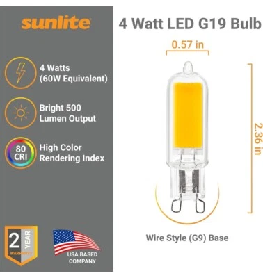 Sunlite LED G9 Light Bulb 4W  500 Lumens 5000K-Super White - Image 1 of 4