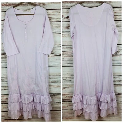 Camisola Soft Surroundings média lavanda manga 3/4 bordada algodão - Imagem 1 de 4