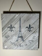Paris Eiffel Tower Wood Sign Fleur de lis French Country Cottage Decor 12”