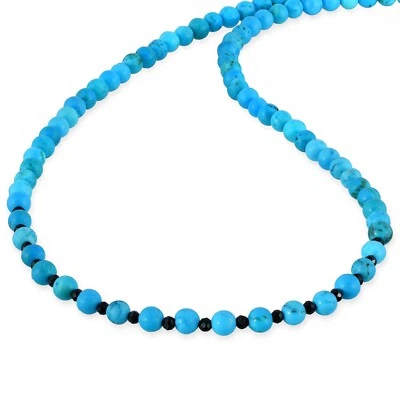 Originale Turchese E Nero Spinello Loose Collana Perle 18 " 925 Argento Sterling - Immagine 1 di 4