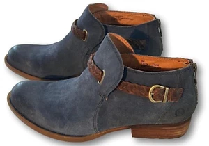 BORN Sylvia Blue Suede Ankle Boots, Back Zipper, Women Size 9M New, Original Box - Picture 1 of 9