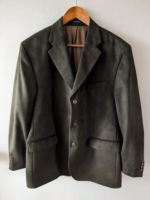 Men's Chaps Blazer Faux Suede Sports Coat 44 R Green Microfiber Ralph Lauren - Imagem 1 de 4