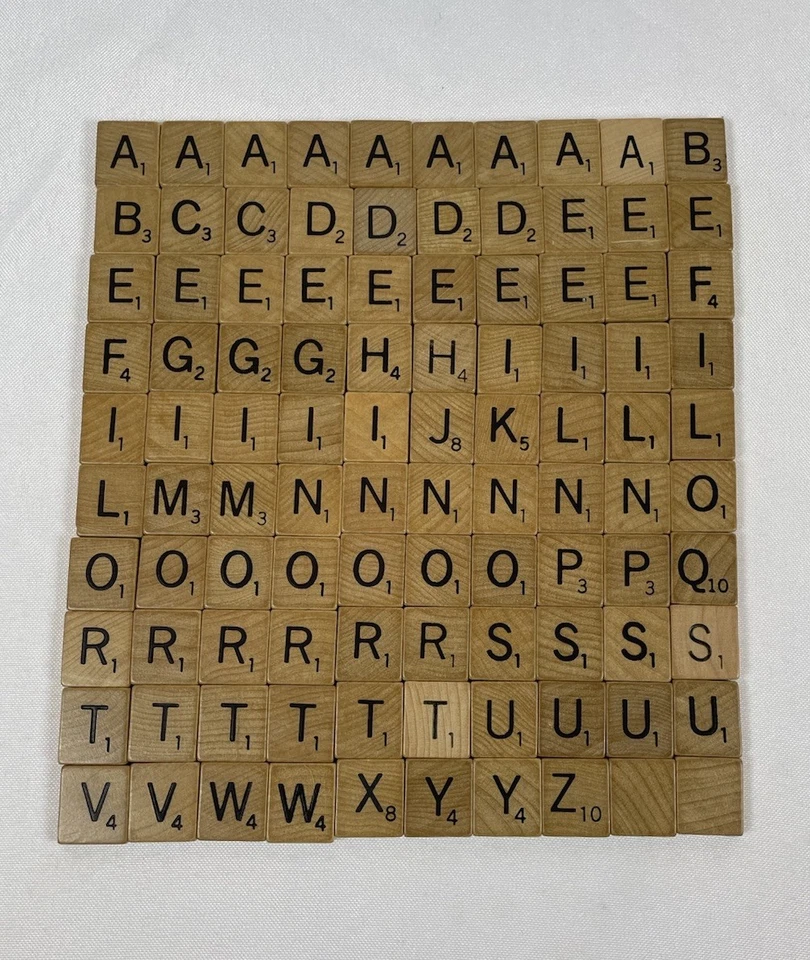 Conjunto de 100 peças de jogo de letras de reposição de azulejos de madeira vintage - Imagem 1 de 1