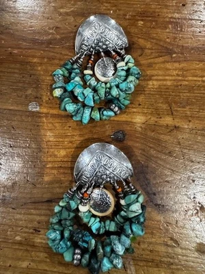 Pendientes colgantes firmados TABRA 925 plata astillada turquesa y hueso/ostra espinosa Foto 1 de 4