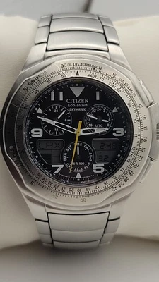 Citizen Quartz Eco-Drive World Time Skyhawk Chronograph Model C651 Solar Working - Image 1 of 4