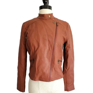 Anthropologie Ettitwa Jacket Womens Small Petite Vegan Leather Moto Orange New - Picture 1 of 19