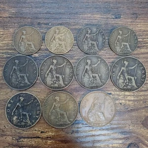 British Pre-Decimal Coin Lot 11 Coins George V & Elizabeth II Penny+Half 1913-67 - Picture 1 of 24