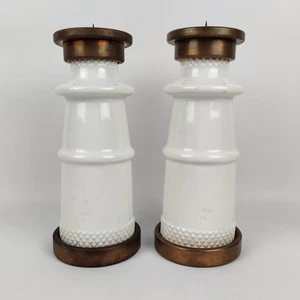 Paire de bougeoirs lourds en porcelaine - transformation d'anciens isolateurs, 27 cm, anciens - Photo 1/13