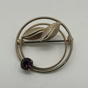 Vintage Brooch Gold tone With Purple Rhinestone - Picture 1 of 2