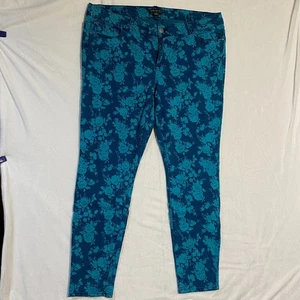 Forever 21 Ankle Pants Womens 20 Turquoise Blue Denim Floral Mid Rise 5-Pockets - Picture 1 of 9