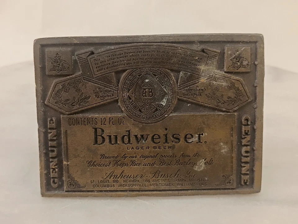 DE COLECCIÓN AÑOS 70 **CERVEZA BUDWEISER LAGER GENUINA** HEBILLA DE CINTURÓN PUBLICITARIA Foto 1 de 4