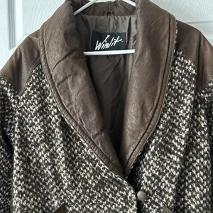 Cappotto Winlit pelle scamosciata marrone anni 80 90 donna tecnica mista piccole tasche vintage - Foto 1 di 17
