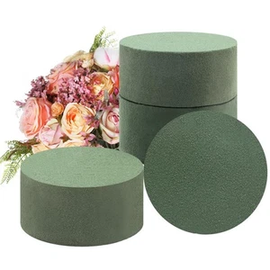 Green Round Floral Foam Blocks 4 PCS Wet & Dry 3.15×3.15×1.57 Inches - Picture 1 of 6