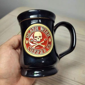 Death Wish Coffee Co Mug, Deneen Pottery, Hand Thrown, Black Red Logo, 2017 - Picture 1 of 5